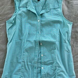 Talbots Sleeveless Non-Iron Perfect Shirt – Turquoise Gingham – Size 6